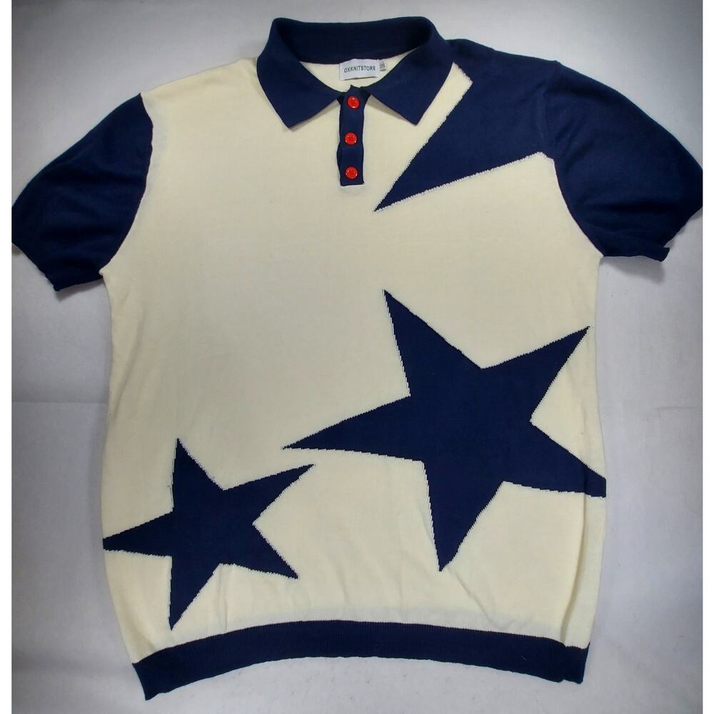 OXKNIT Retro 60s 70s Vintage Style Star Knit Golf Polo Shirt Men’s 3XL Cotton